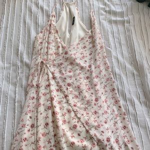 White with pink flower front tie dress